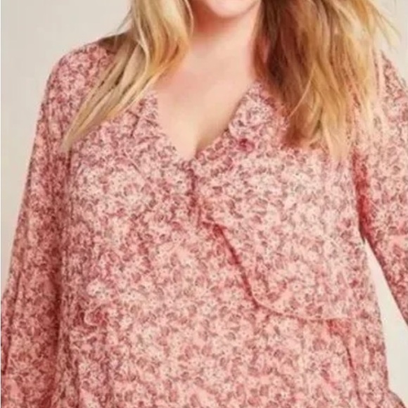 Anthropologie Maeve Pink Floral Ruffle Tiered Tunic Boho Midi Dress - size S - Picture 4 of 10